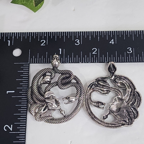 Unique Silver Medusa with Snake Statement Earrings - Picture 5 of 6